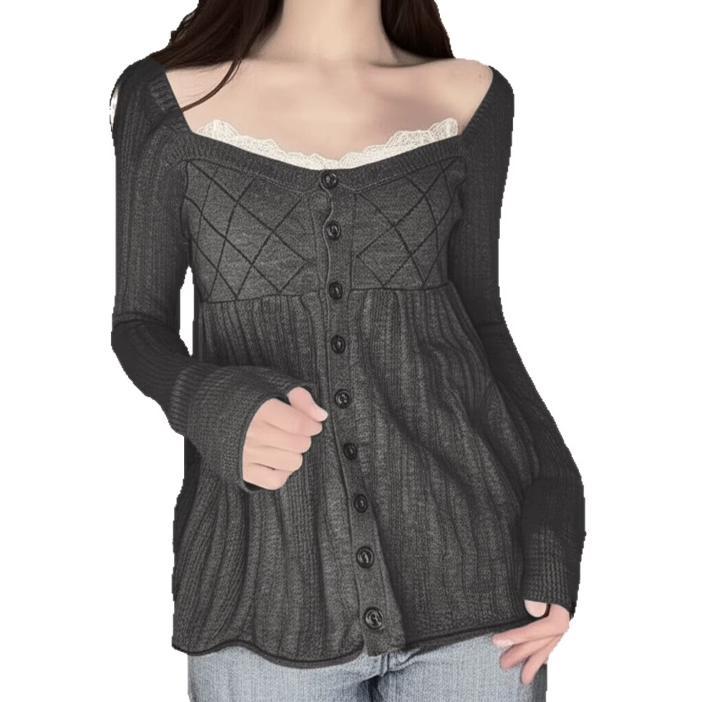 Sweet Wind Girl – pull de maison boutonné en dentelle pour femme