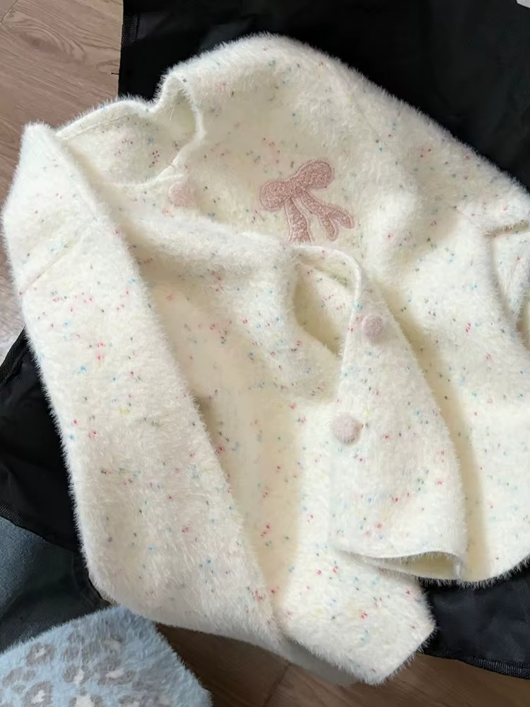 Cardigan à pois avec nœud doux pour femme