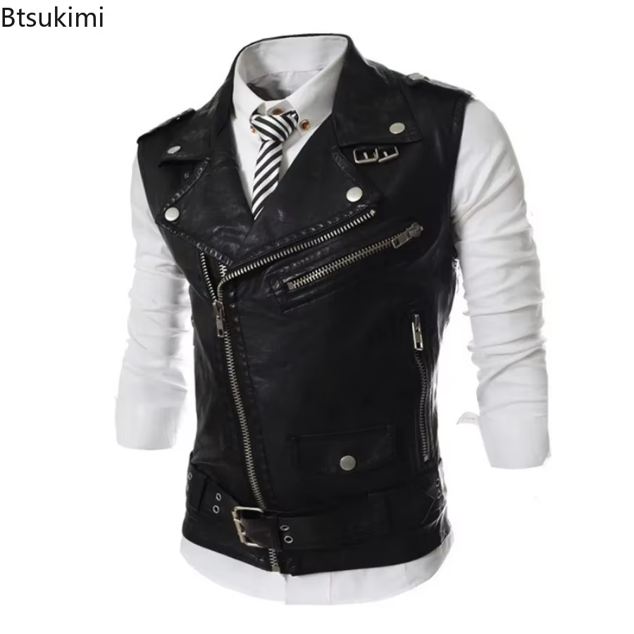 Gilet en cuir PU décontracté pour homme 2026 – Veste sans manches automne-hiver, gilet chaud et épais, gilet de moto en cuir pour homme 3XL
