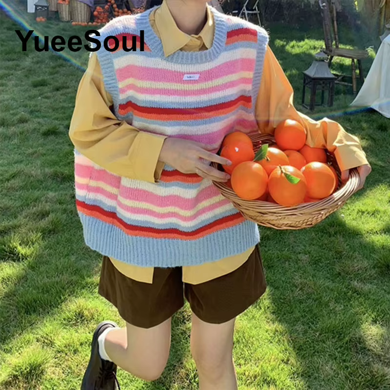 Pull rose tricoté sans manches, gilet surdimensionné, tricot, doux et mignon, décontracté, pour femmes, nouvelle collection automne 2026, Y2K