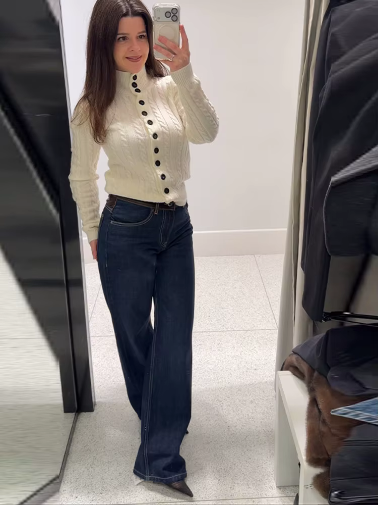Nouveau cardigan en maille pour femme à col montant