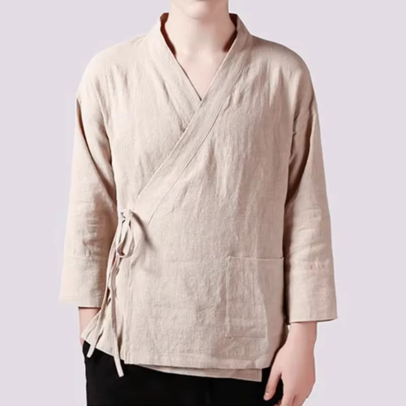 Gilet en lin à manches longues pour hommes, chemise sociale décontractée, chemises grande taille, Kung Fu Tang traditionnel, chinois, officiel UR