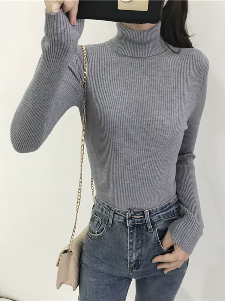 Pull tricoté côtelé épais pour femme