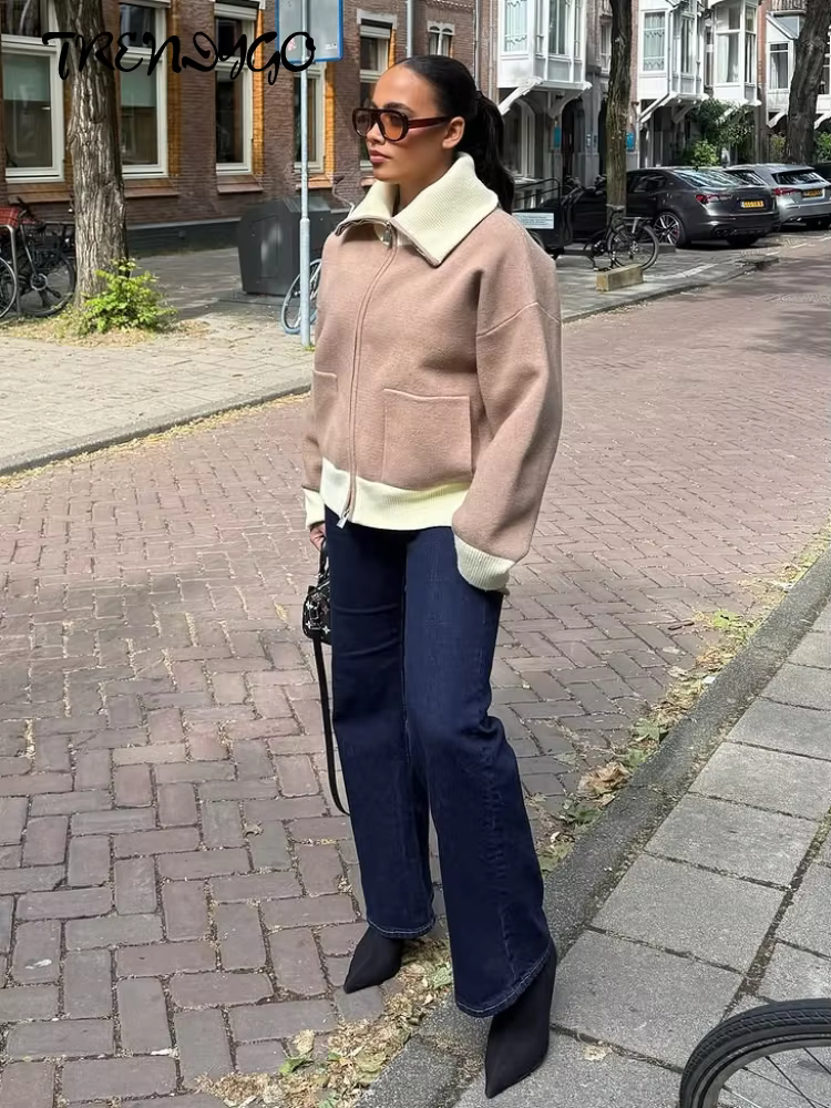 Cardigan zippé en maille à empiècements pour femme