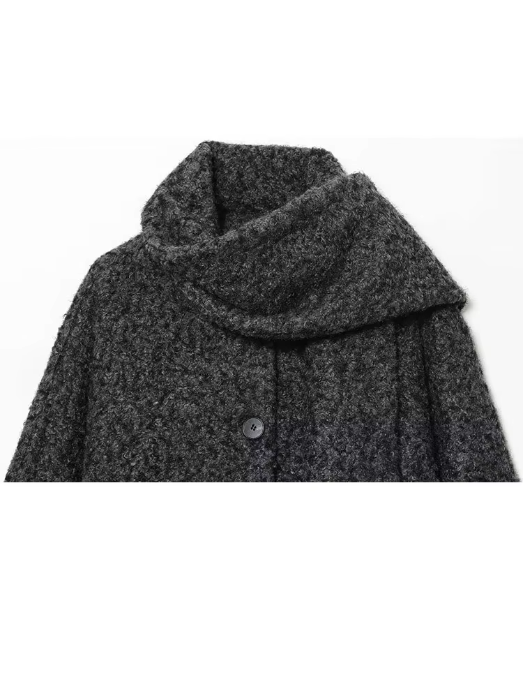 HH femmes Bouclé tissu écharpe col simple boutonnage décontracté manches longues ample court automne mode Style de rue manteau