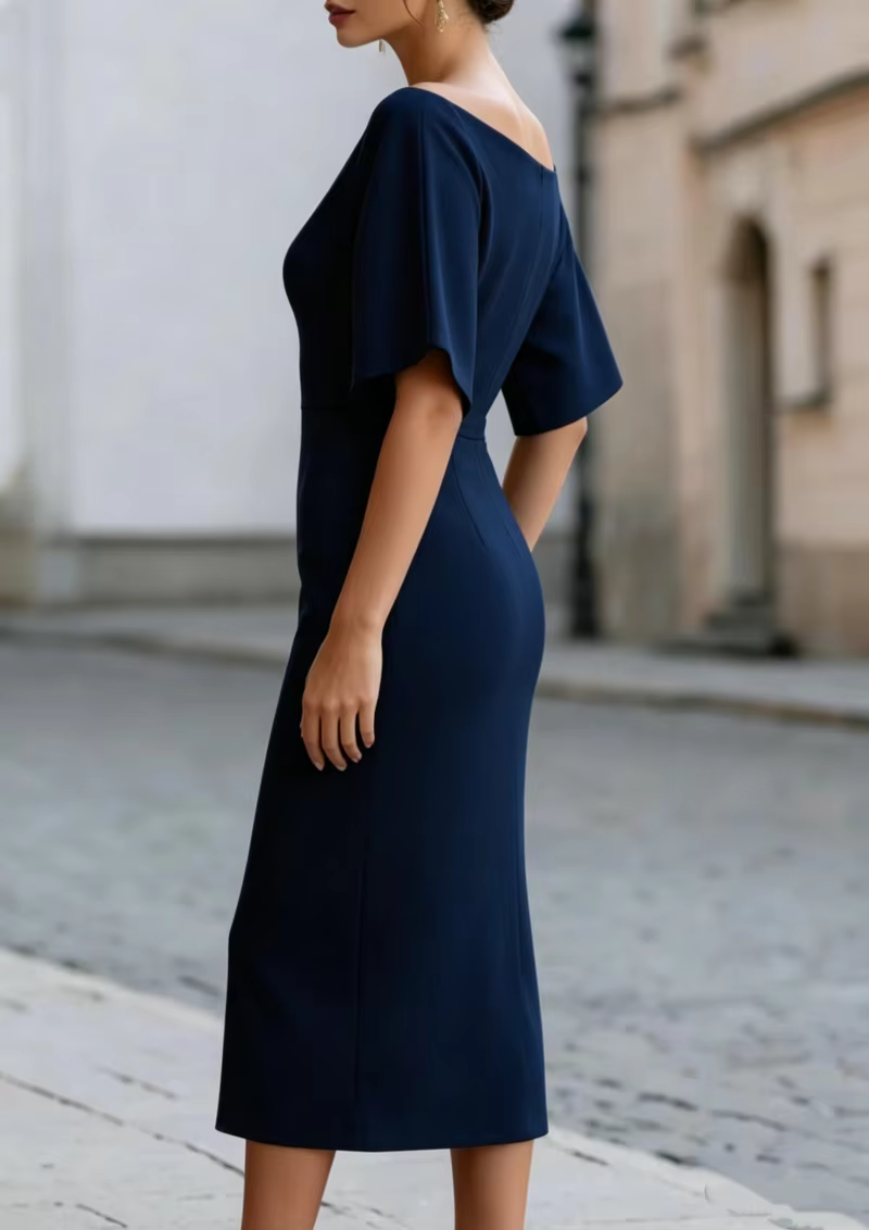 Robe midi moulante à col bateau et manches courtes, élégante et ajustée, style crayon