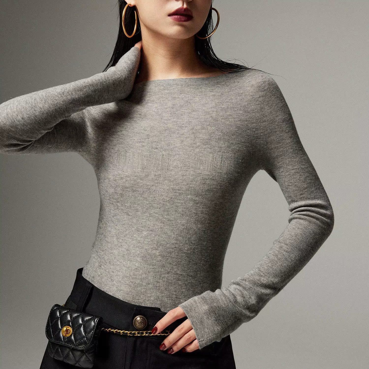 Mogas luxe cachemire soie sans couture une épaule tricoté pull femmes automne hiver couche de base à la mode affaires déplacements...
