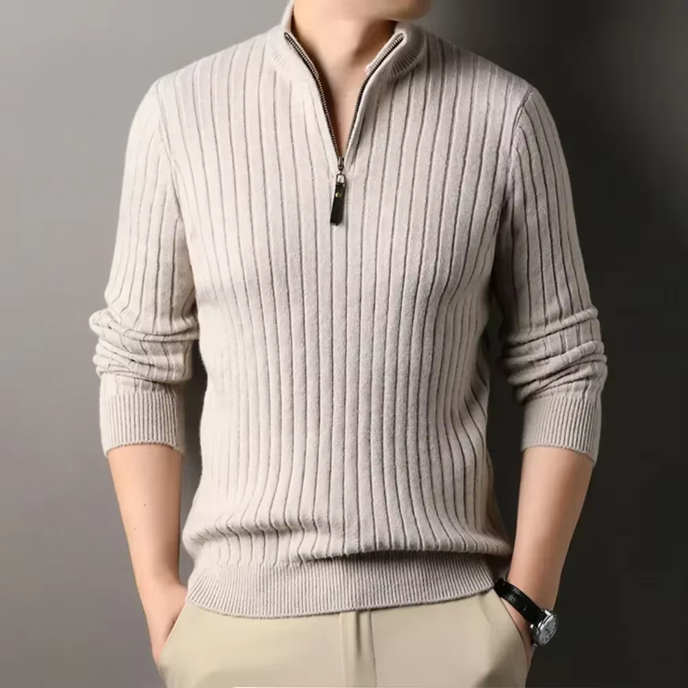Pull pour hommes hiver quart de fermeture éclair pull coupe ajustée décontracté tricoté hauts pullover