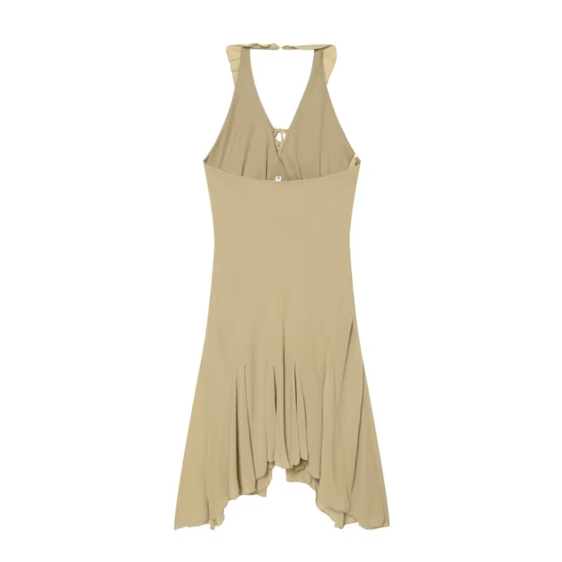 Robe décontractée pour femme à col halter et volants, nouvelle collection été 2026, col en V, ourlet évasé asymétrique, idéale pour la plage, les vacances et le quotidien