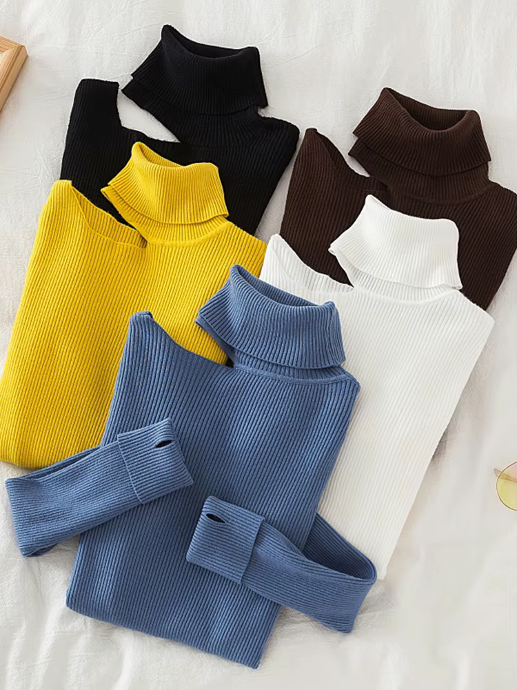 Pulls à col roulé à manches longues pour femmes