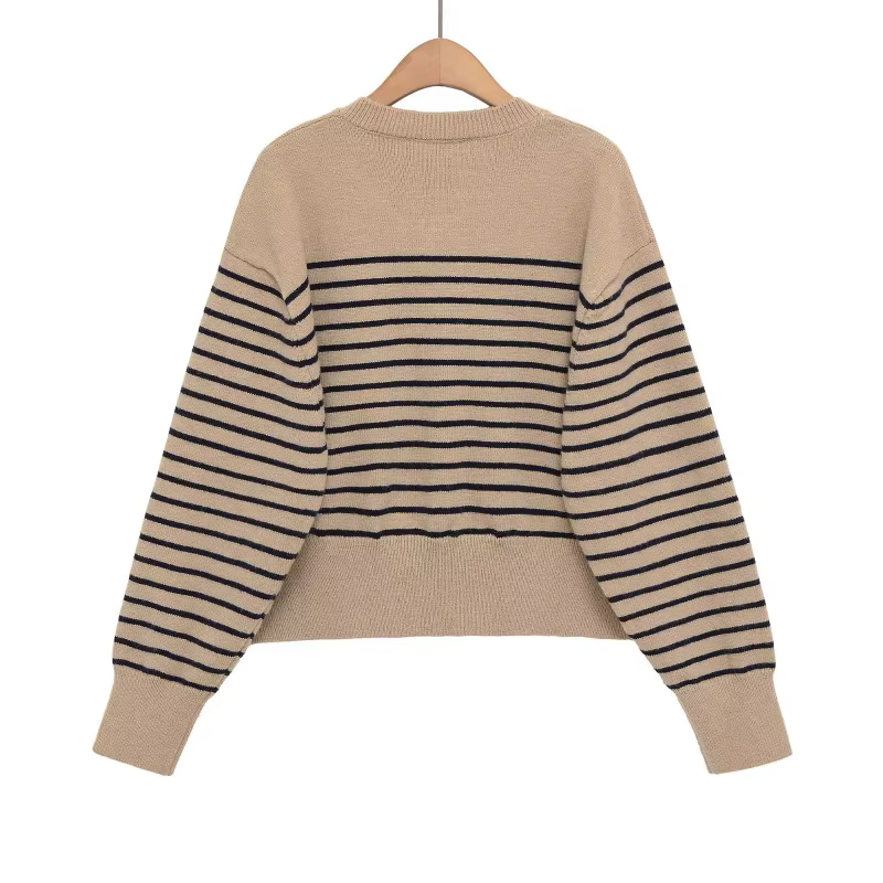Col rond rayé tricoté pull femmes confortable