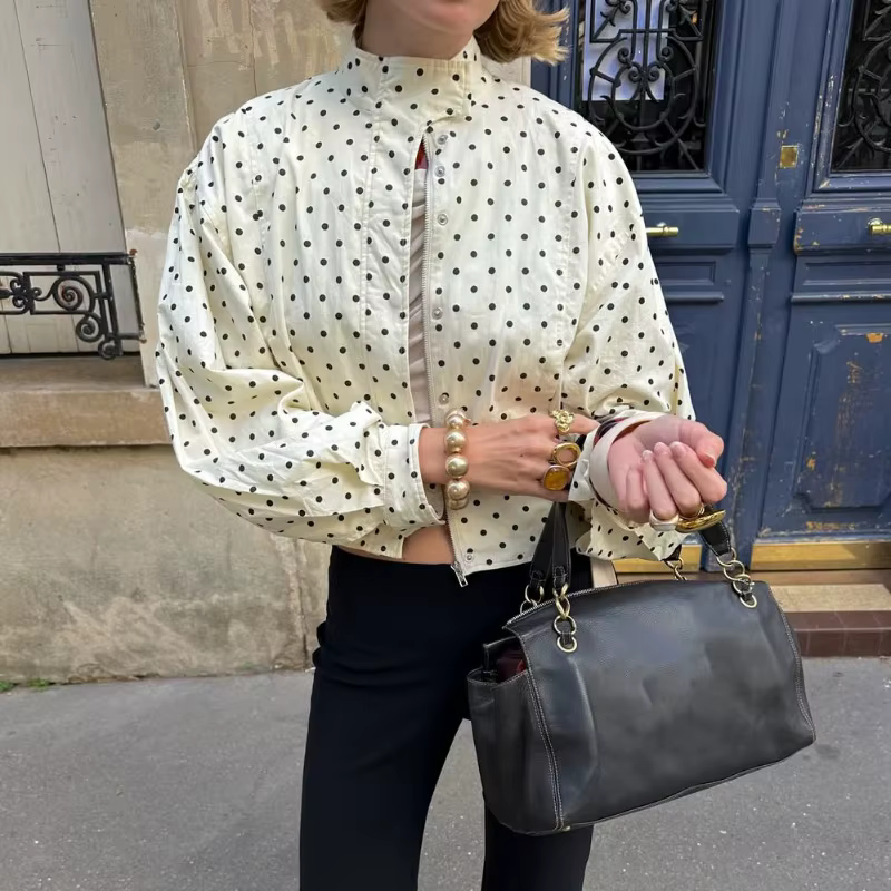 TARUXY mode à pois imprimé veste manteau femmes col montant à manches longues vêtements de travail