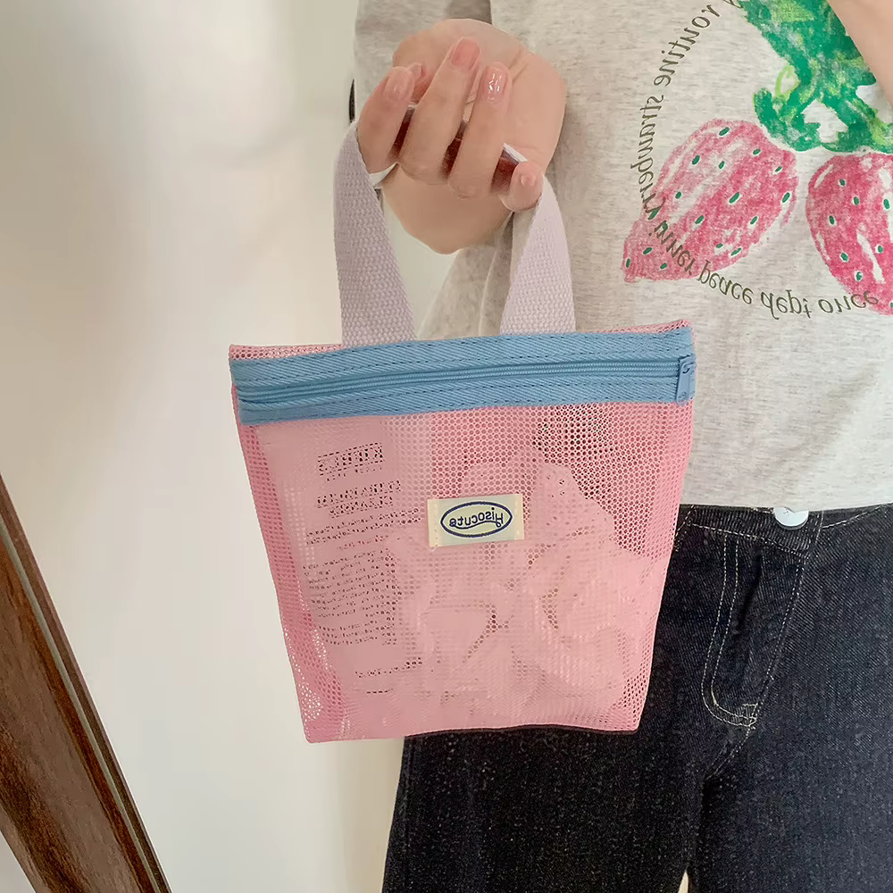 Sac à main en maille, sac de maquillage, pochette de maquillage pour femmes, sac de lavage Portable, sac de plage, clé Mobile, sacs de rangement pour petits articles, organisateur