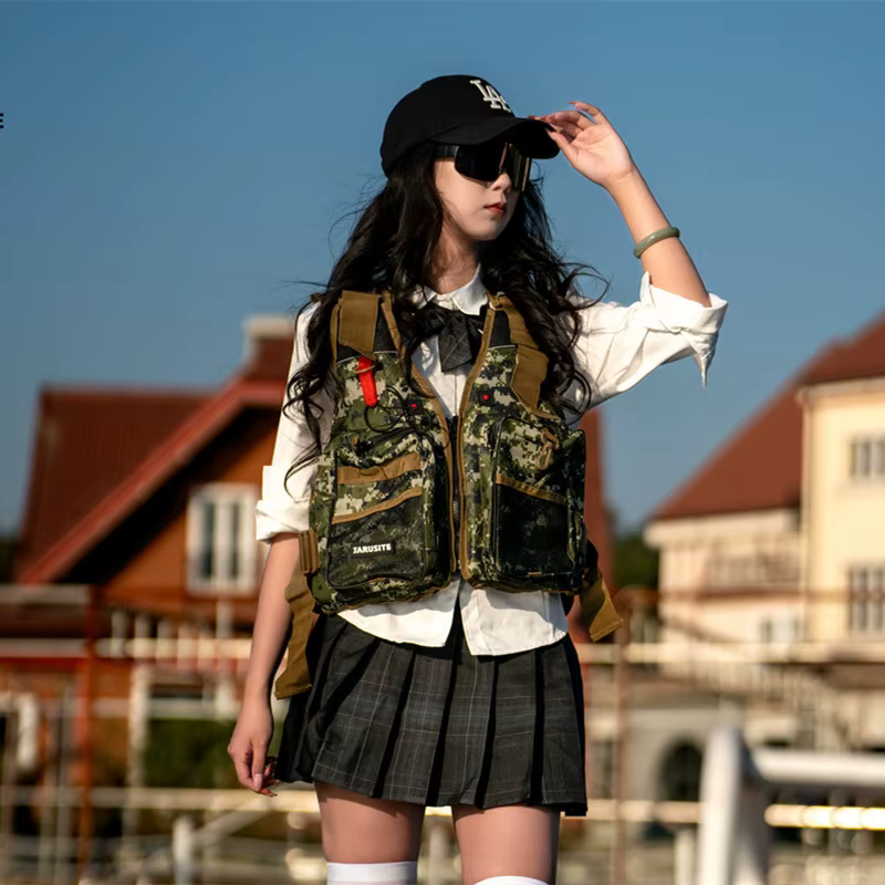 Gilet de pêche camouflage réglable à haute flottabilité, vêtement de natation extérieur respirant, séchage rapide, imperméable pour la pêche en mer