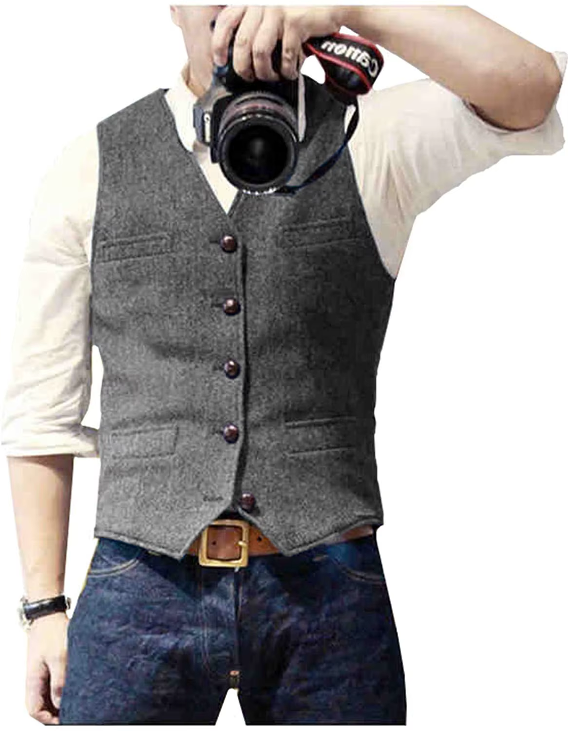 Gilet de costume pour hommes, col en V, décontracté, classique, formel, Business, en Tweed à chevrons, Slim Fit, pour garçons d'honneur de mariage