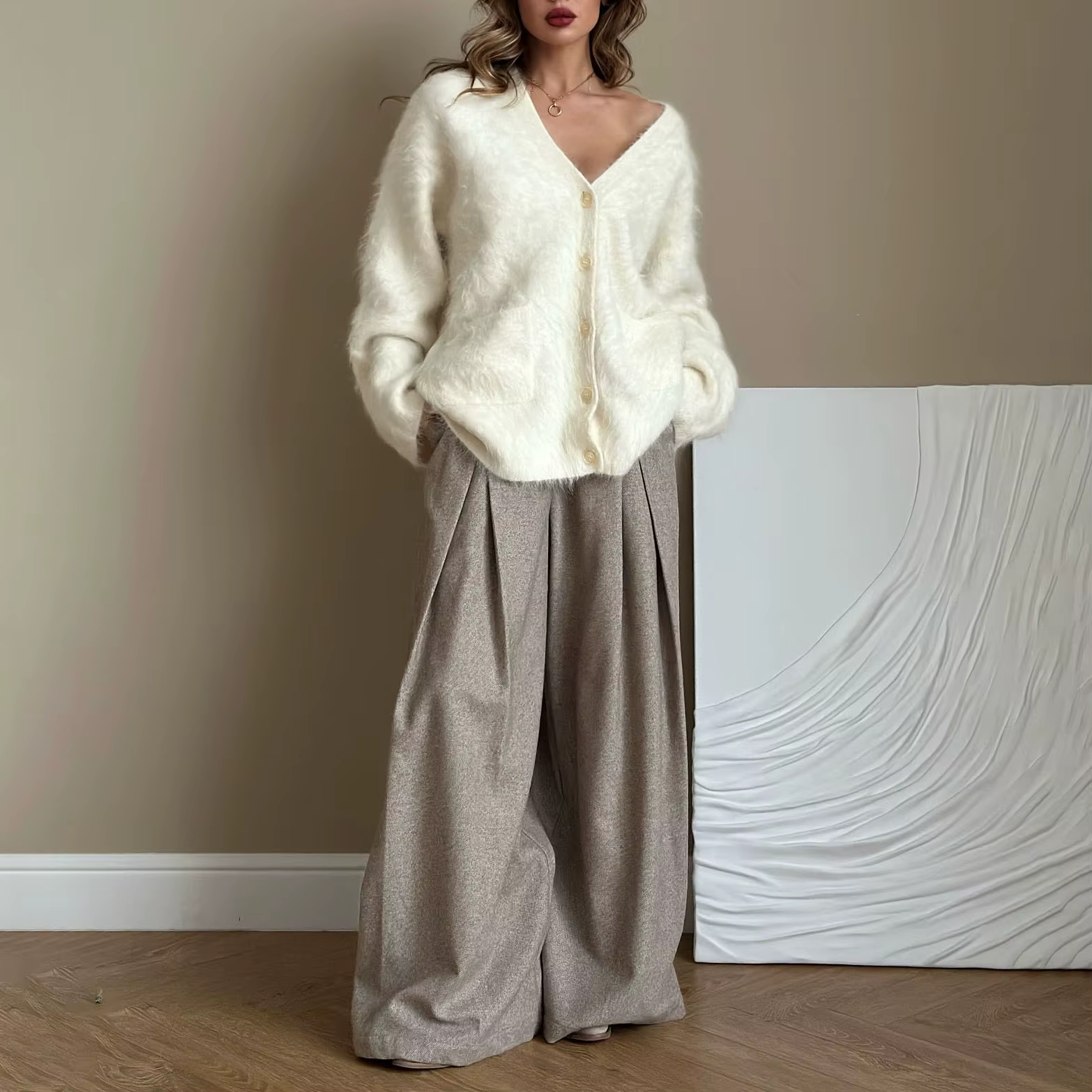 Cardigan à col 2025V, pull tricoté hippocampe multi-boutons pour femme