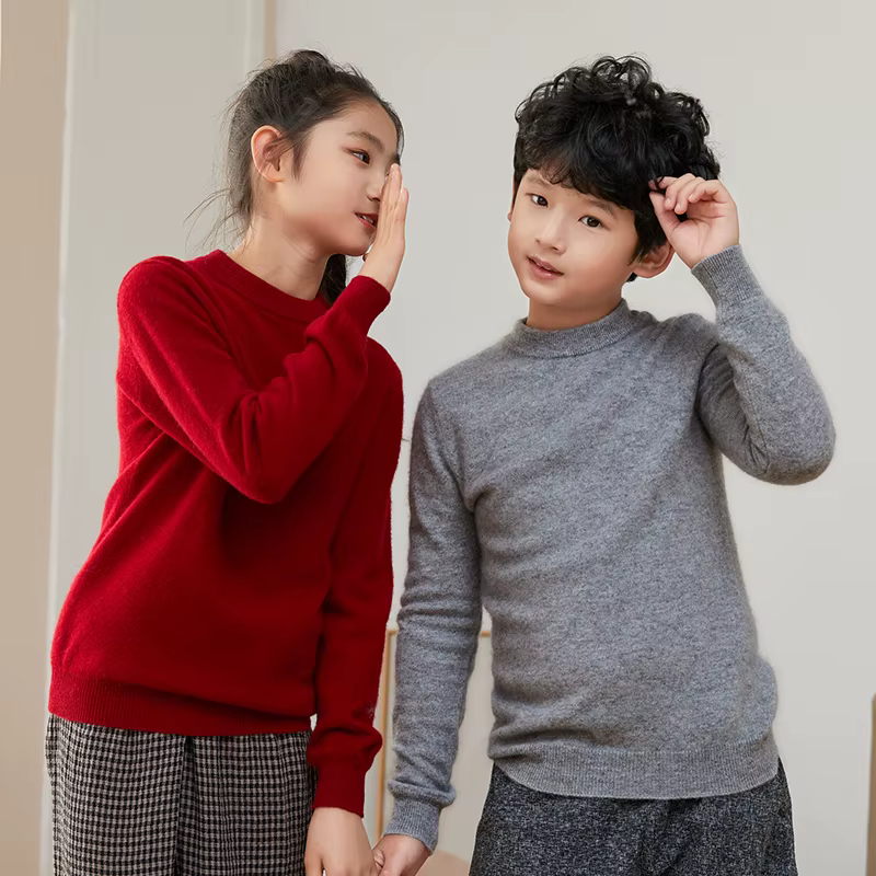 Pull en laine mérinos 100% pour enfants, pull épais et chaud en cachemire à manches longues et col rond, pour garçons et filles, automne et hiver