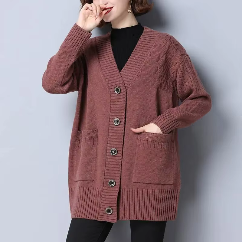 Pull tricoté femme col en V polyester-coton décontracté pour automne hiver à offrir occasions spéciales