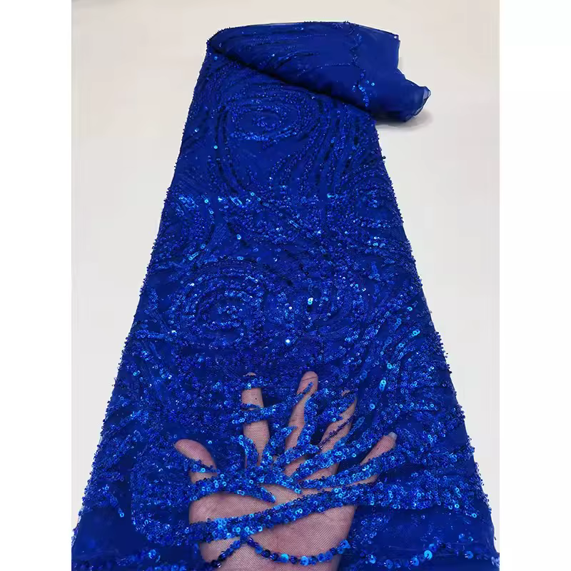 Tissu de maille de dentelle de perle de bulle, tissu brodé de paillettes de tube de perle de vague, nouveau