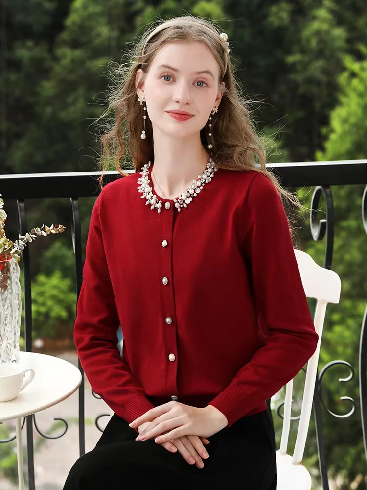 Je vous crois rouge tricoté Cardigan femmes taille pull automne vêtements 2024