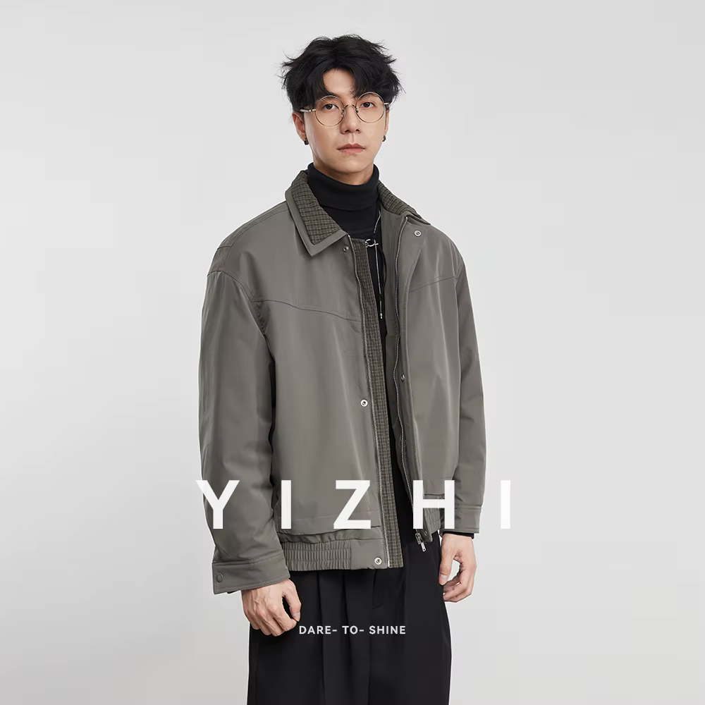 Veste en coton à col Patchwork pour homme, vêtement de travail polyvalent, rétro américain, à la mode, nouvelle collection automne-hiver 2025