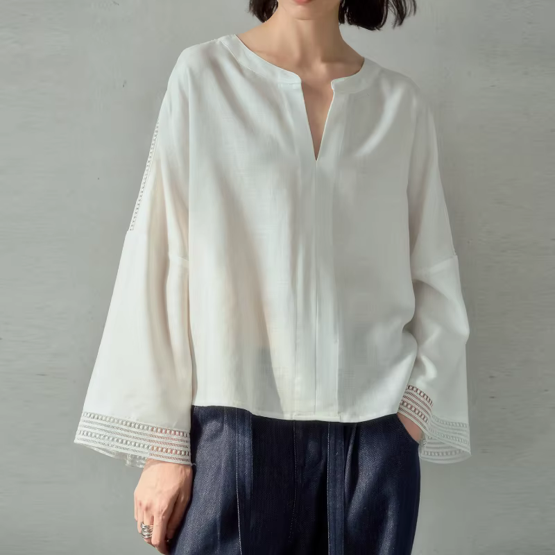 Haut en polyester bywindto style classique col en V pour femmes occasions spéciales printemps été