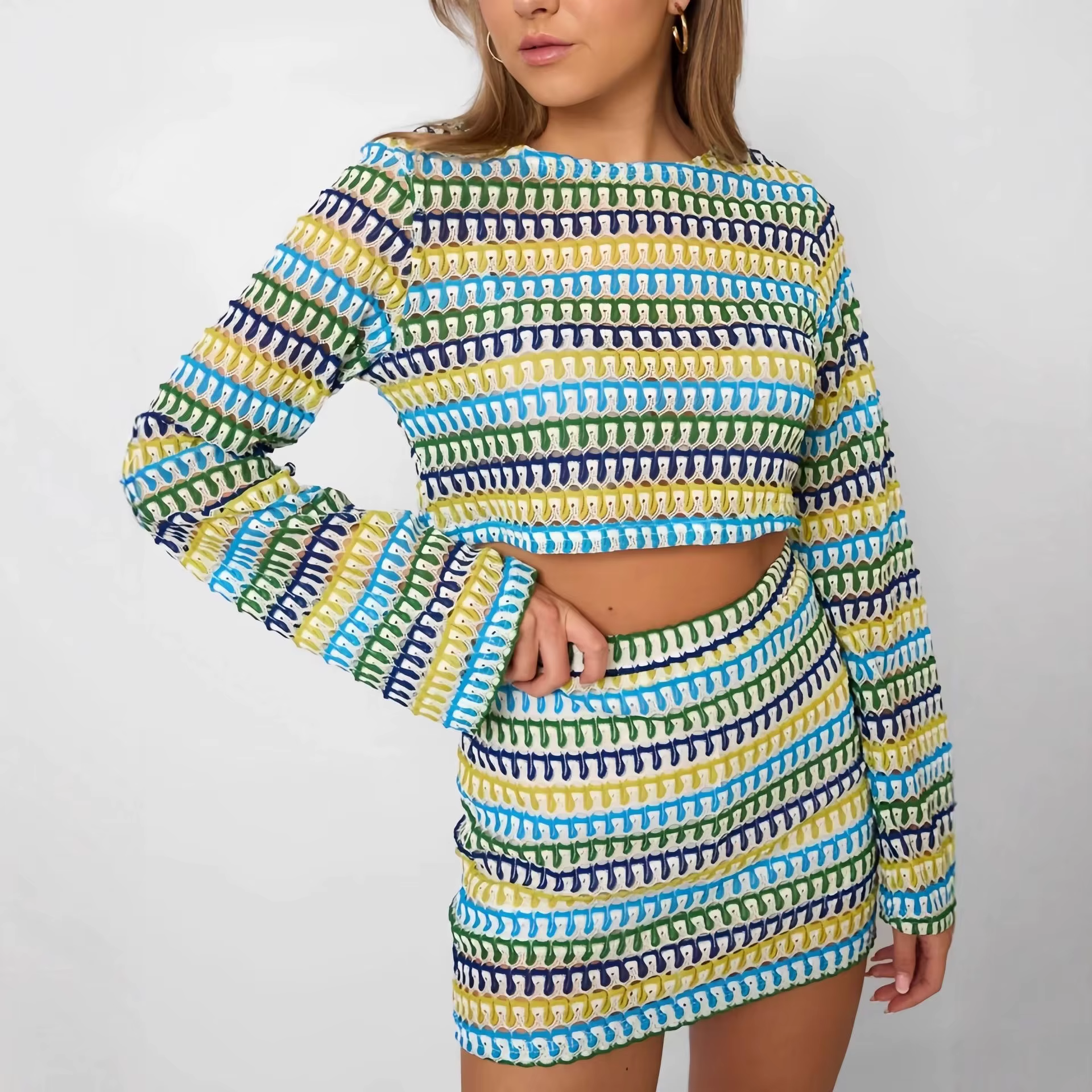 Ensemble de pull en tricot décontracté à blocs de couleur pour femmes