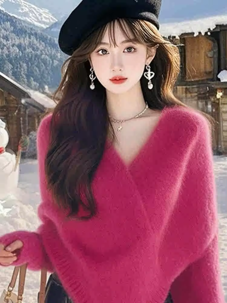 Femmes asymétrique Cape Poncho pull Mohair élégant Style Noble automne hiver hauts