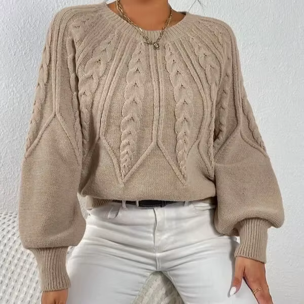 Pull tricoté torsadé Vintage à col rond pour femme