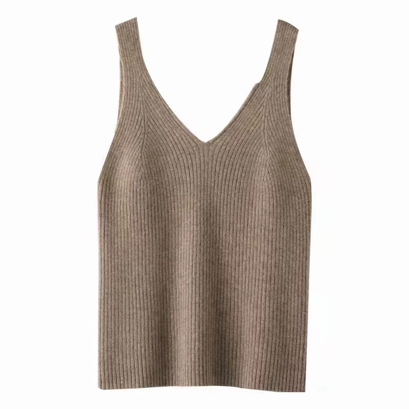 Femmes Pure laine camisole gilet pull col en v sans manches printemps automne 100%