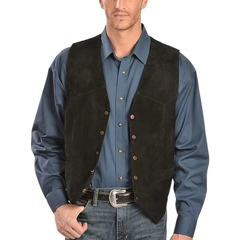 Veste Vintage sans manches à simple boutonnage pour hommes, gilet à ourlet incurvé, vêtements d'extérieur