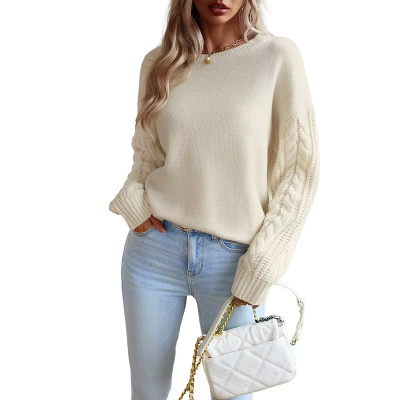 Pull à col rond 2025 automne et hiver pull à manches longues haut pour femme
