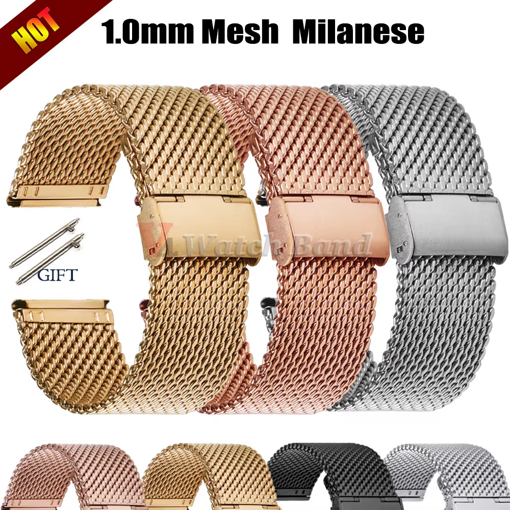 Bracelet milanais en maille 1.0 pour Seiko, 18mm 20mm 22mm 24mm, Bracelet à dégagement rapide pour DW, Bracelet en maille en acier, accessoires de montre pour hommes