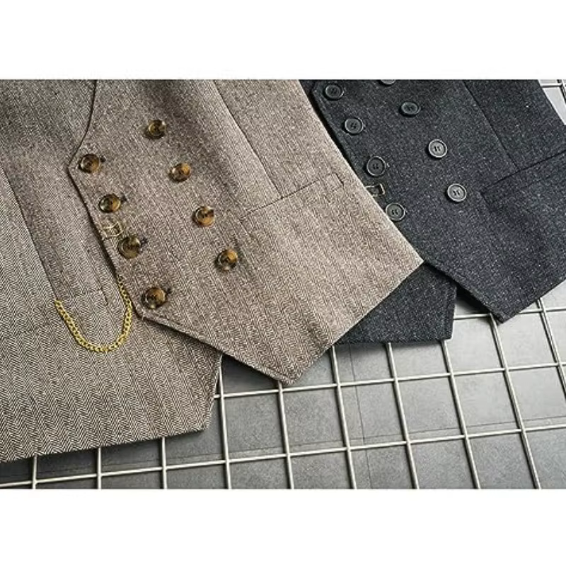 Gilet en mélange à double boutonnage vintage pour hommes, manteau gris imbibé, mariage, banquet GroomTIME