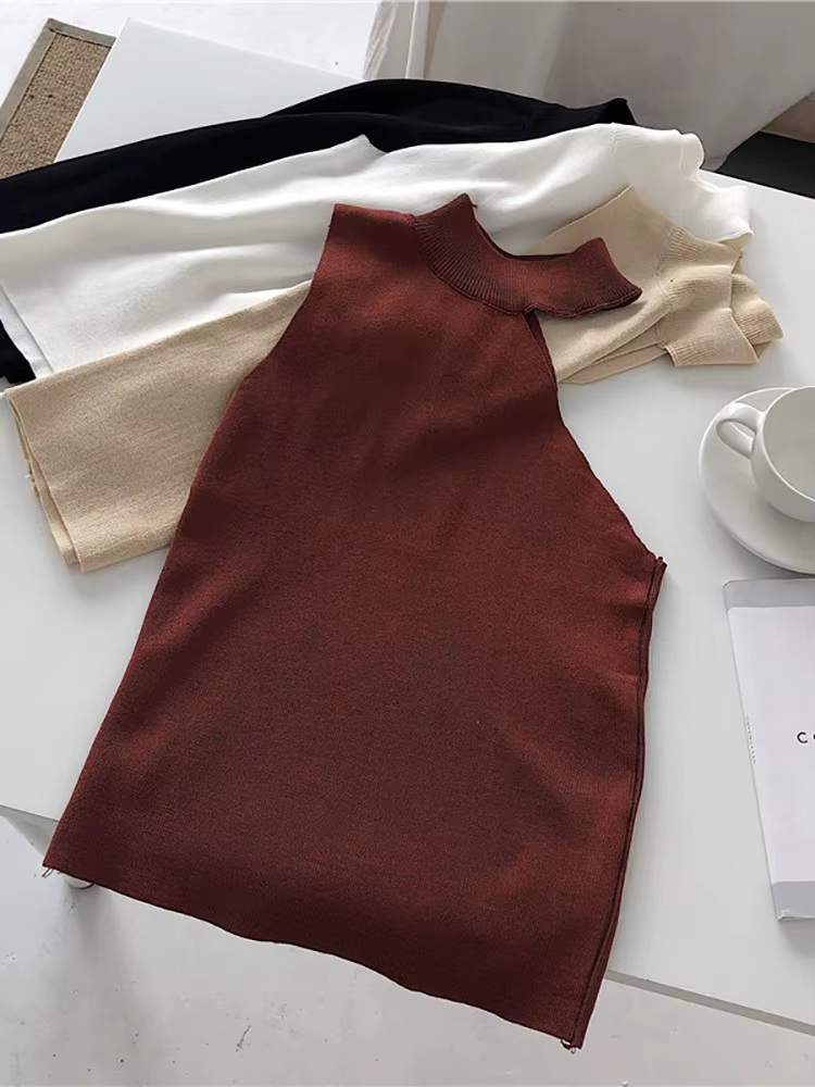 Pull sans manches tricoté en polyester et acrylique pour femme élégant et décontracté pour les occasions spéciales été