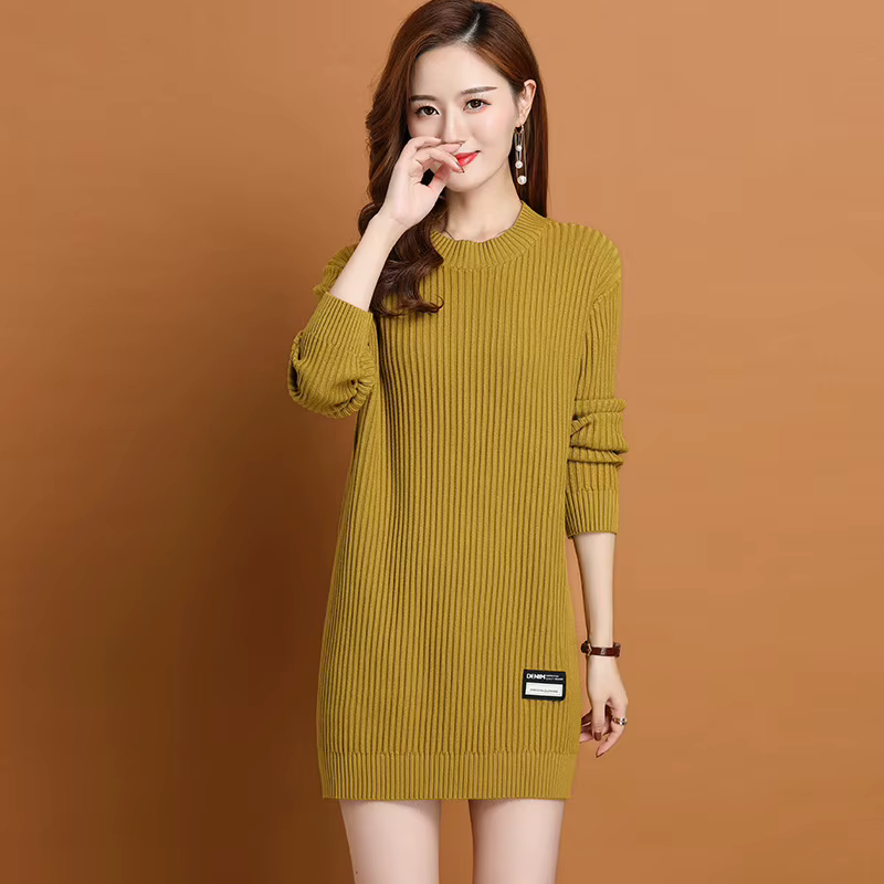 Nouveau mi-long à manches longues col rond femmes Pull nouveaux pulls automne hiver hauts femme
