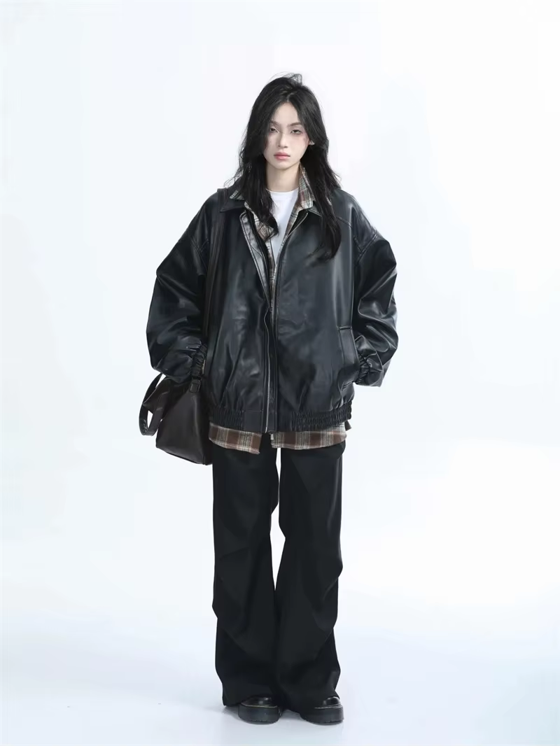 Nouvelle veste en cuir PU marron style locomotive pour femme