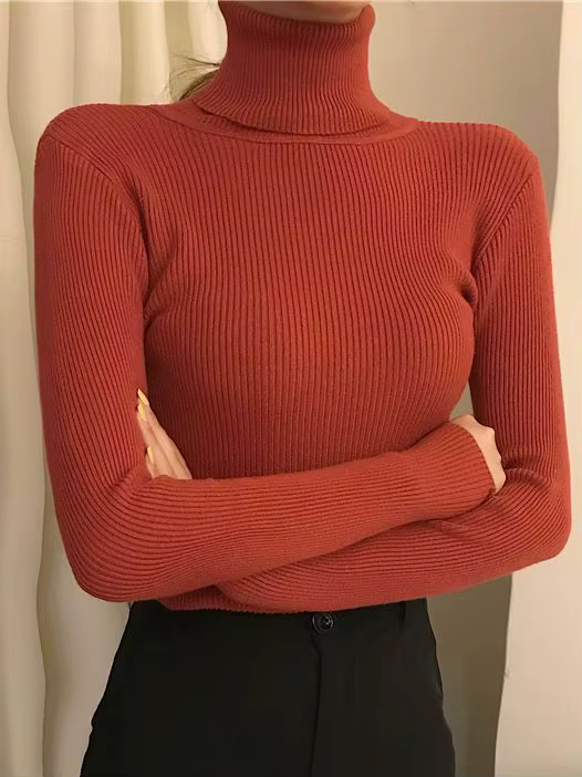 Femmes automne pull à col roulé tricoté doux pulls cachemire