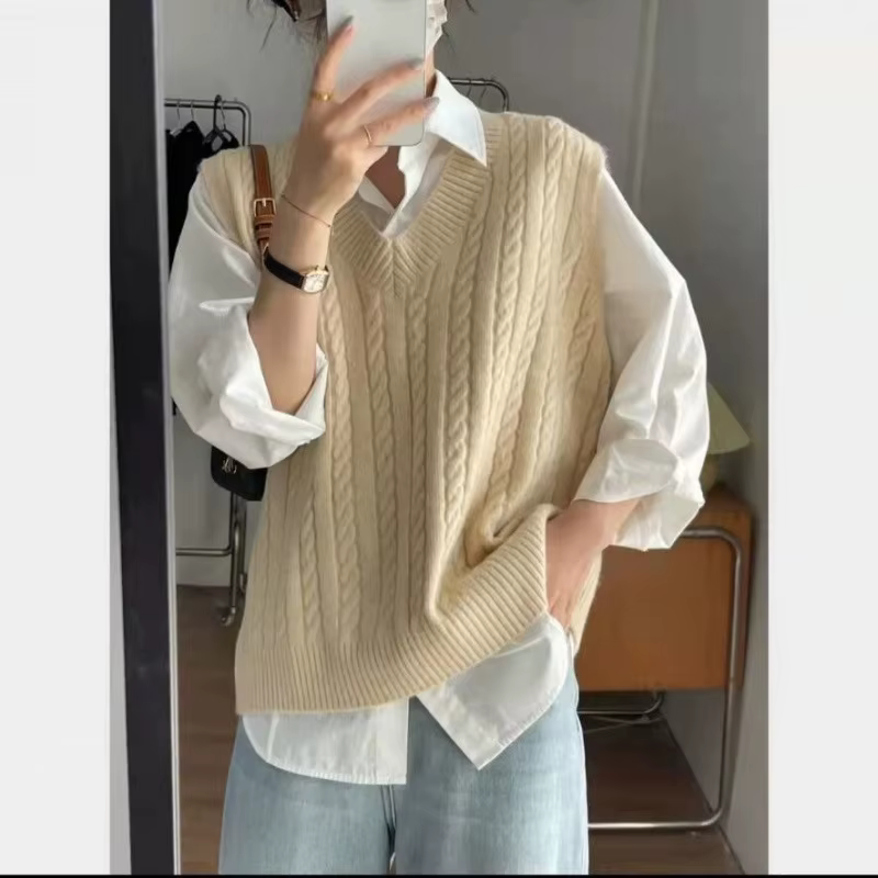 2025 nouveau pull pour femmes gilet avec décolleté tricoté ample de grande taille pour haut sans manches