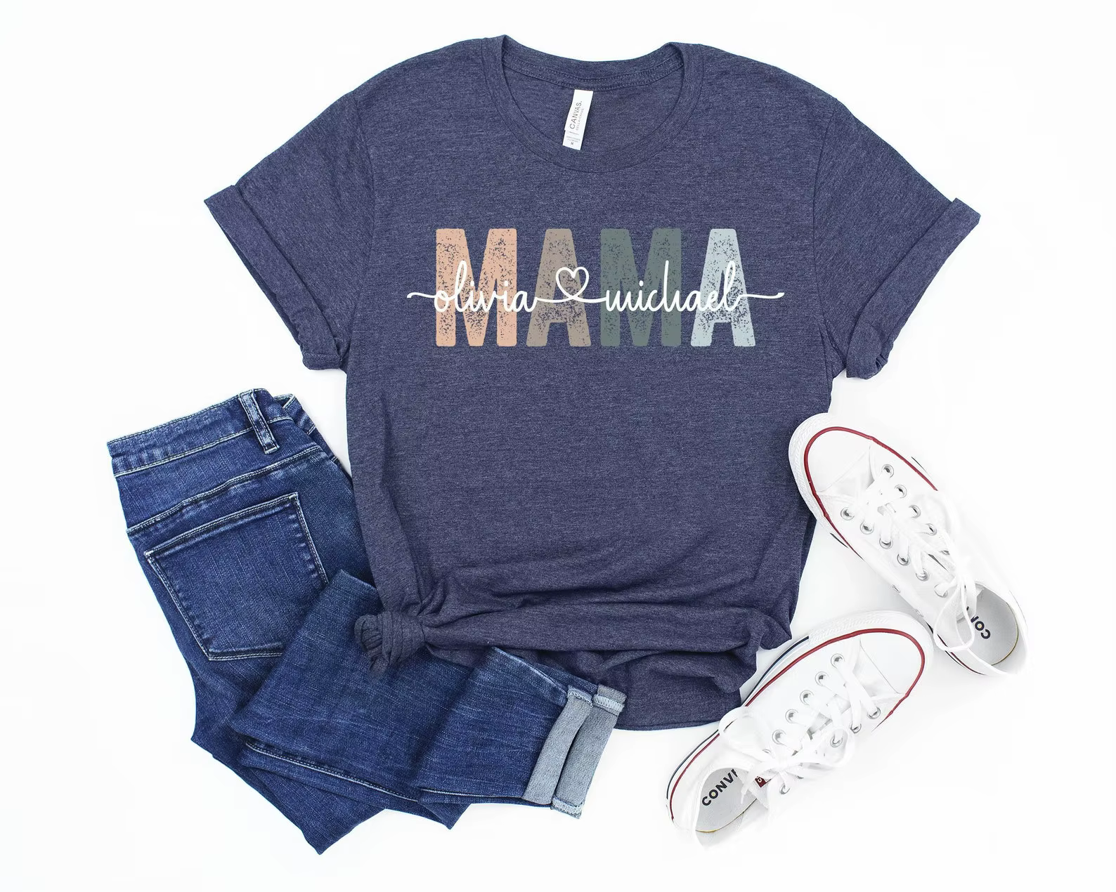 T-shirt personnalisé pour maman avec les noms des enfants, cadeau pour la fête des mères, t-shirt en coton à manches courtes personnalisé pour femme avec lettres « Mama »