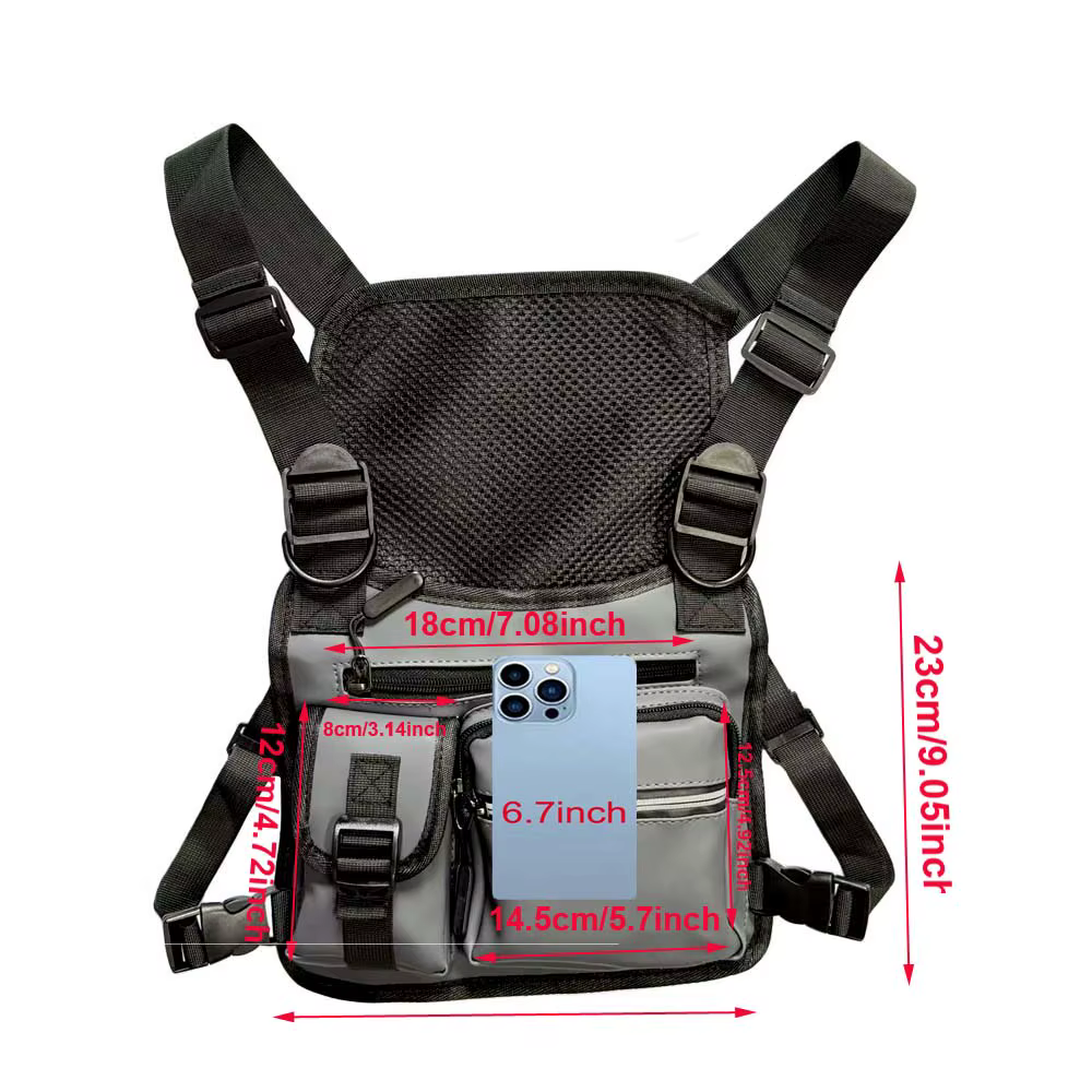 Sac de poitrine de gilet fonctionnel pour vêtements de travail, sac de gilet réfléchissant de marque tendance personnalisé, sac de gilet pour hommes en plein air de rue