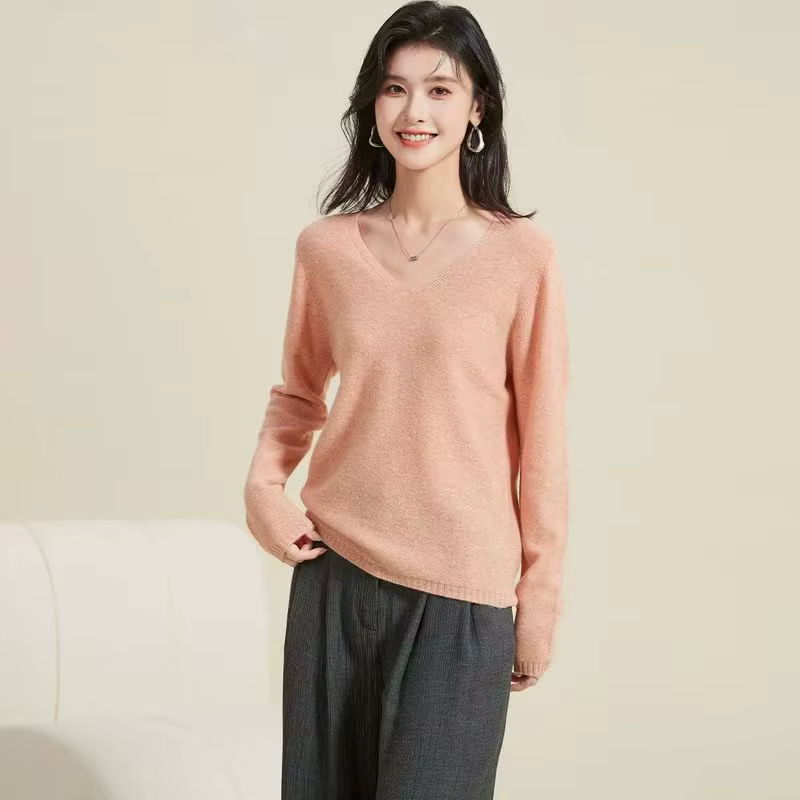 Nouveau 100% Pure laine à manches longues col en v pull pour les femmes en automne et en hiver