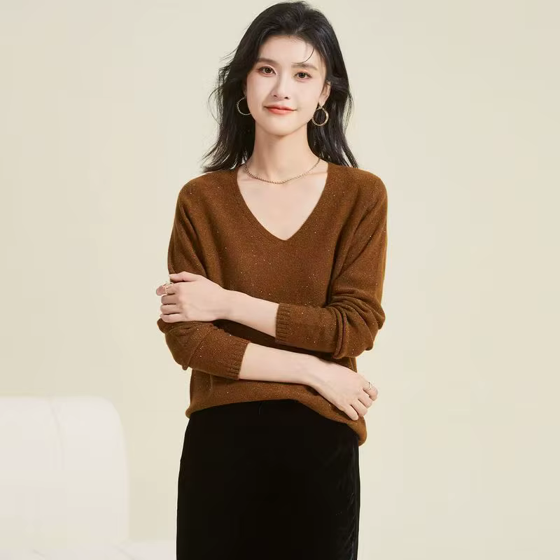 Nouveau 100% Pure laine à manches longues col en v pull pour les femmes en automne et en hiver