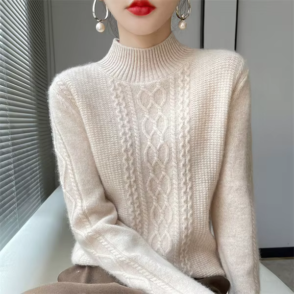 Pull côtelé en laine et polyester, décontracté, pour femmes, noir, bleu, rose, apricot, clair camel, profond camel, automne, hiver, mode, occasions spéciales