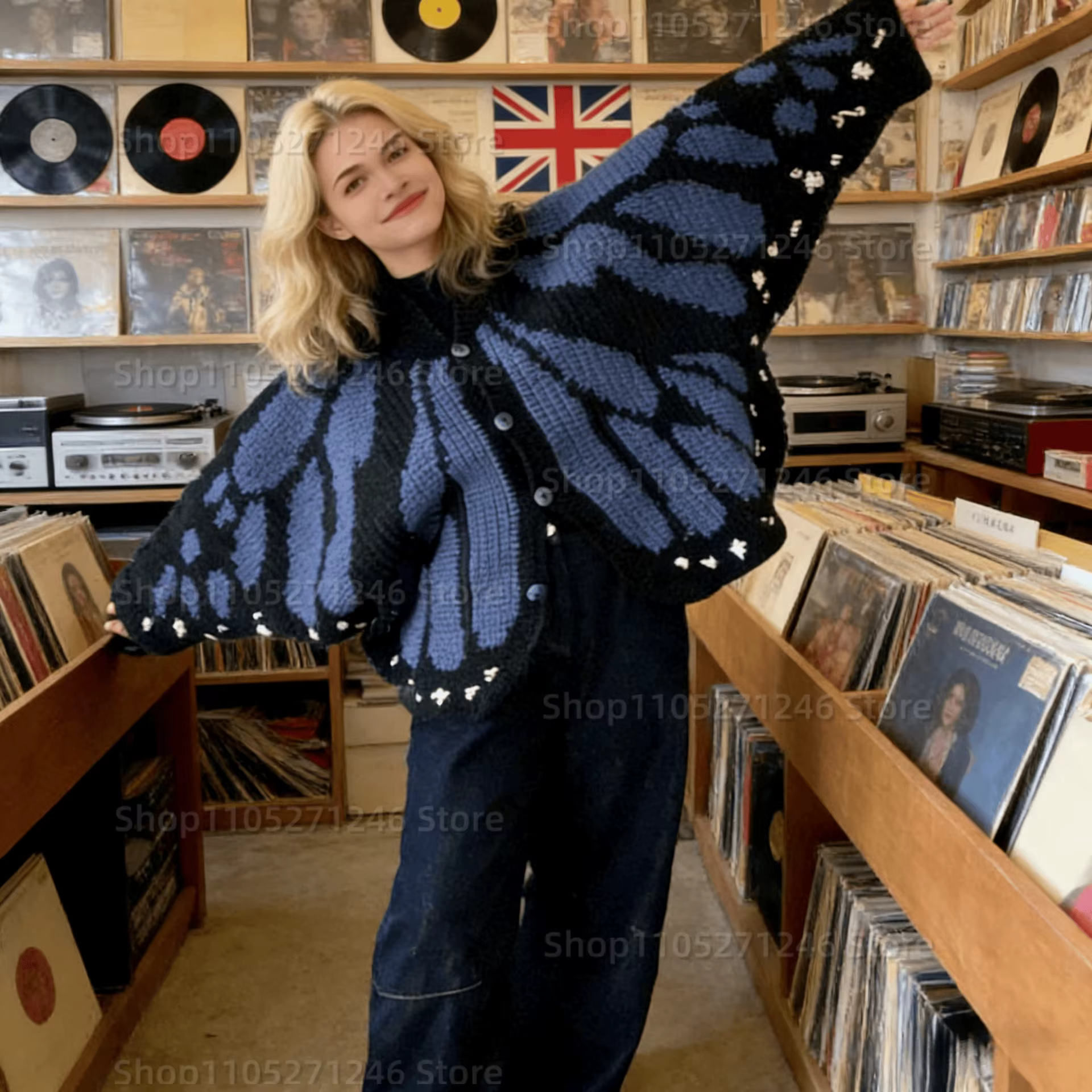 Cardigan en tricot crocheté motif papillon Monarch avec design d'ailes