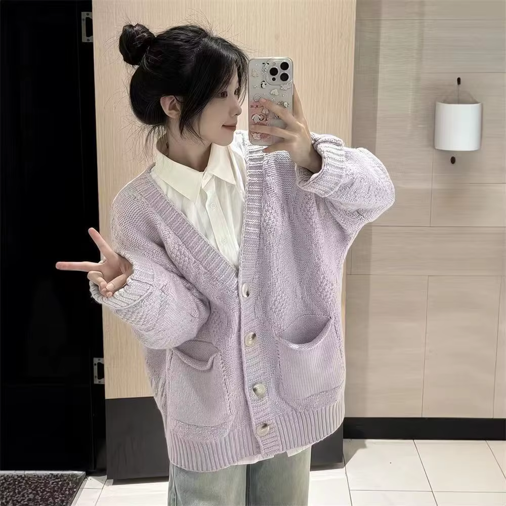 Pull cardigan tricoté à manches longues pour femmes
