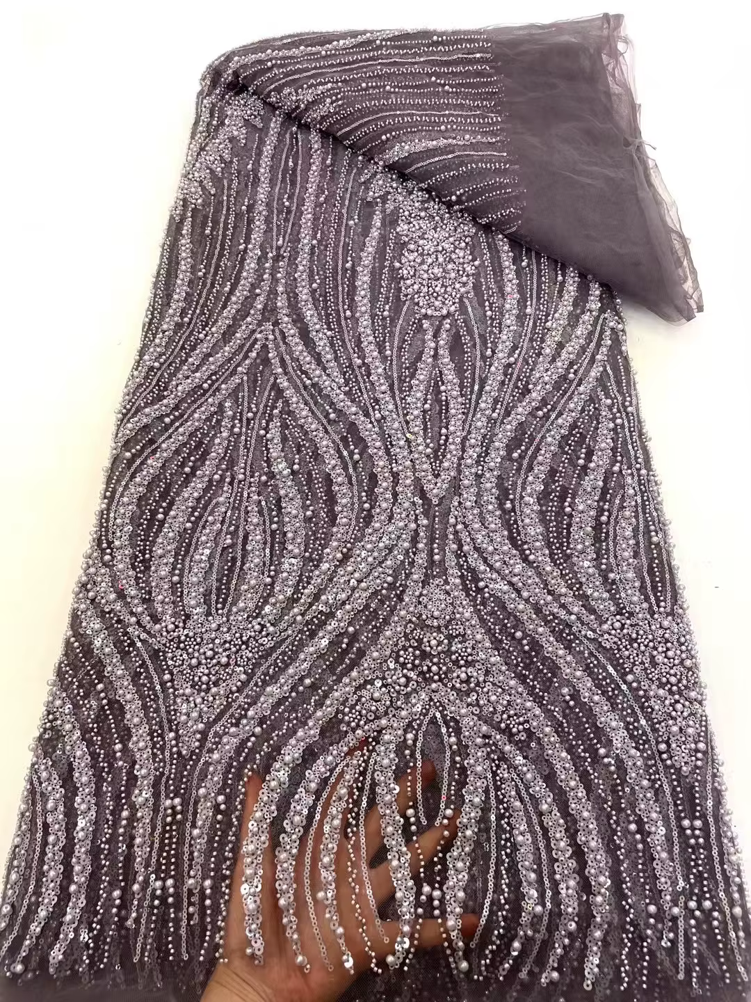 Tissu en dentelle perlée brodée en maille française, paillettes nigérianes 2025, robe de mariée, matériel de couture, luxe,