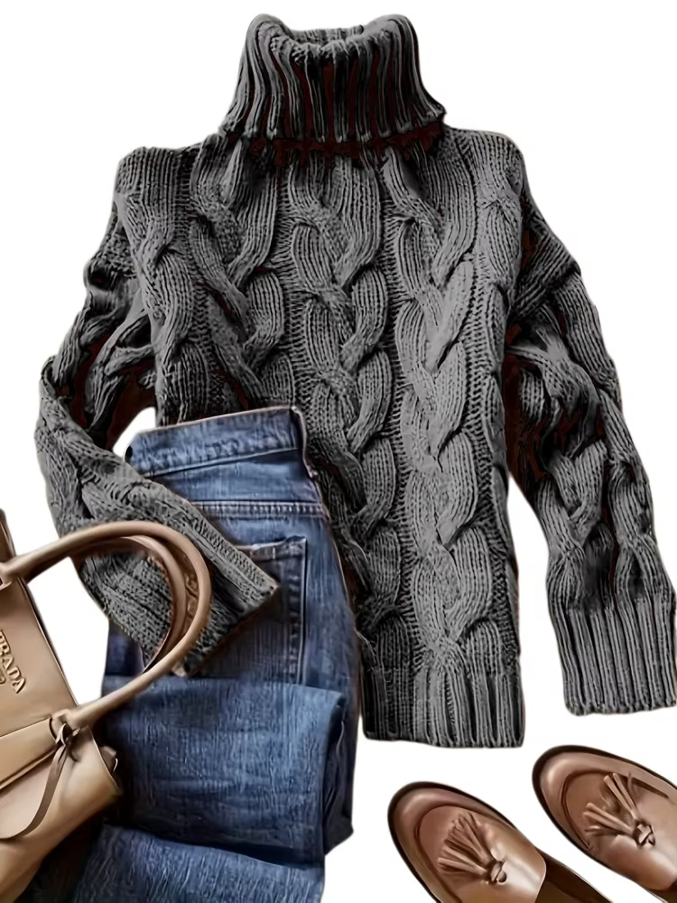 Pull col roulé torsadé élégant et sexy pour femme, polyester extra lourd, couleurs gris, gris foncé, rose, styles streetwear, coupes régulières, longues manches, automne, occassions variées
