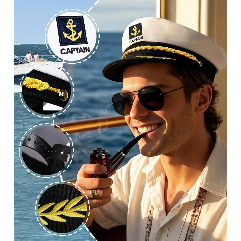 Chapeau de marin pour adultes – Accessoire de costume de capitaine pour hommes et femmes, idéal pour Halloween, cosplay, fêtes de yacht