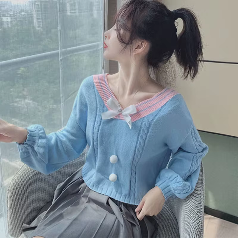 Lucyever-Pulls en tricot à nœud papillon doux pour femmes